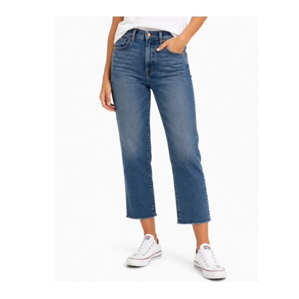 J.Crew Essential Straight Jeans Raw Hem High Rise Denim Blue 25